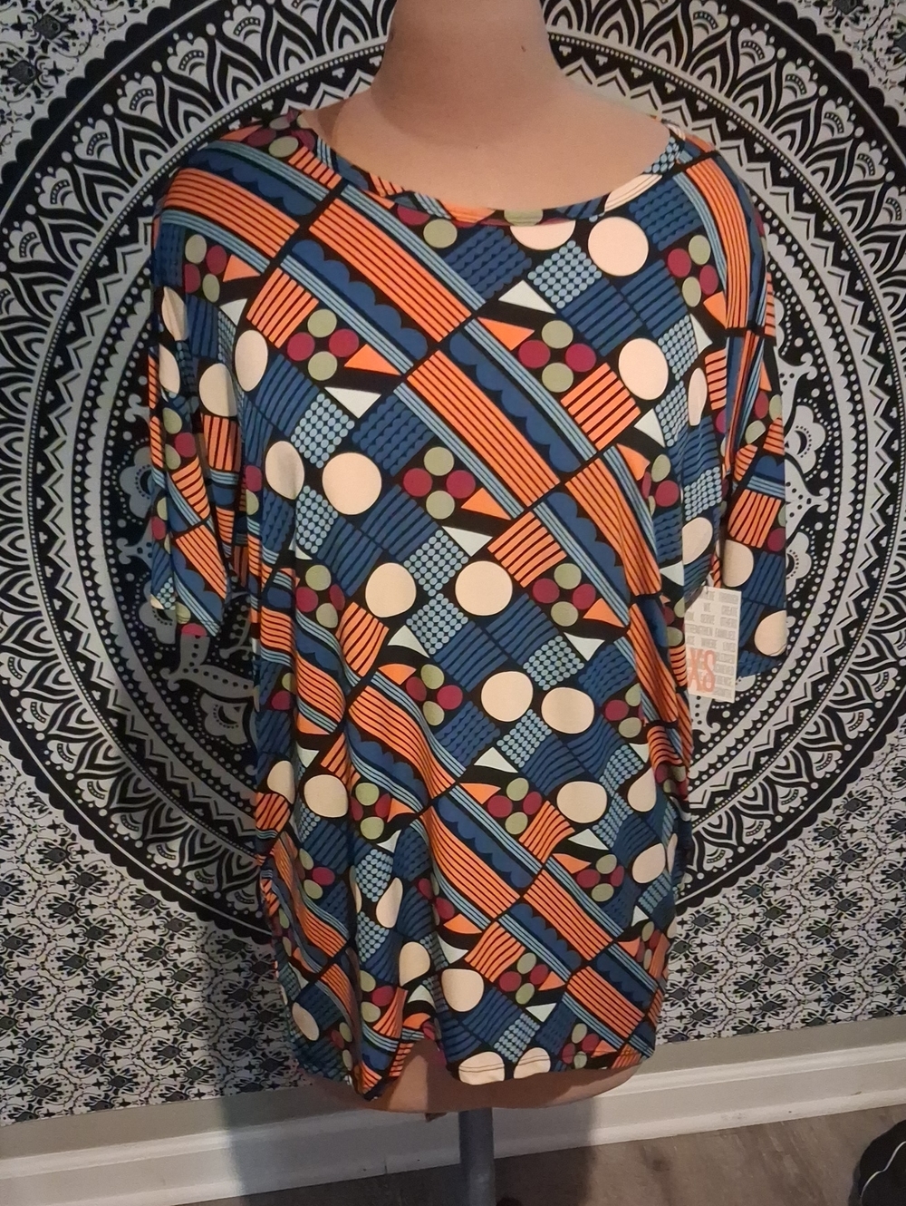 LuLaRoe Geometric Tunic in Blue, Orange, Cream and Green